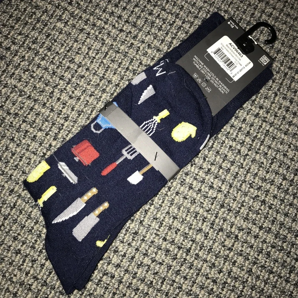 MeMoi Men NWT Socks 10-13 Blue Kitchen Gadgets‎ Bamboo Rayon Blend